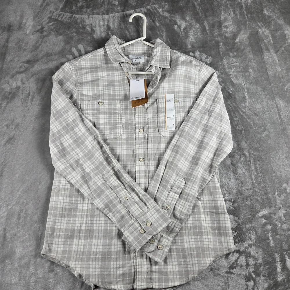 Goodfellow & Co Grey Plaid Vintage Midweight Flannel Shirt Small NWT